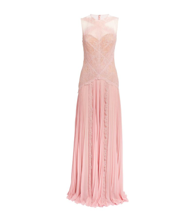 Honayda Lace Pleated Gown In Pink