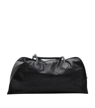 Burberry Crinkled Leather Shied Duffle Bag In Black