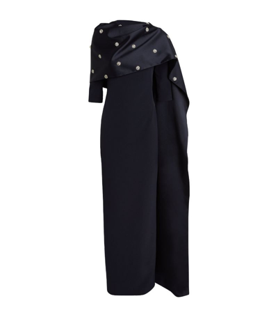 Safiyaa Corsette Cape Gown In Navy