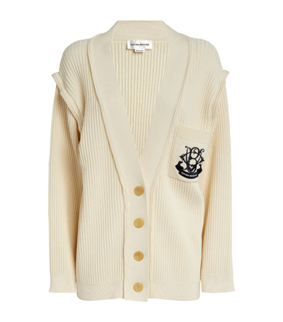 Victoria Beckham Ribbed V-neck Cardigan In Beige