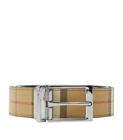 Burberry Reversible Check Belt In Archive Beige/silver