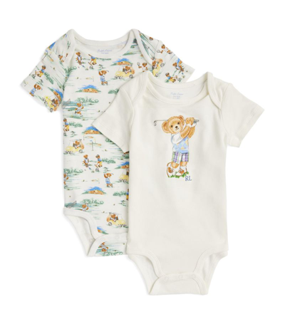 Ralph Lauren Set Of 2 Cotton Polo Bear Bodysuits (3-9 Months) In Ivory