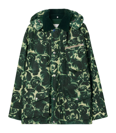 Burberry Rose-print Waxed Cotton Jacket In Green