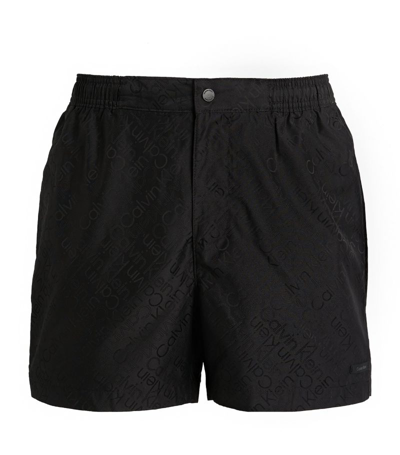 Calvin Klein Tonal-print Swim Shorts In Black