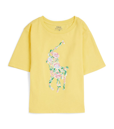 Ralph Lauren Kids' Floral-polo Pony T-shirt (2-7 Years) In Yellow