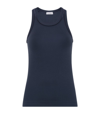 Brunello Cucinelli Satin-trim Ribbed Tank Top In Blue