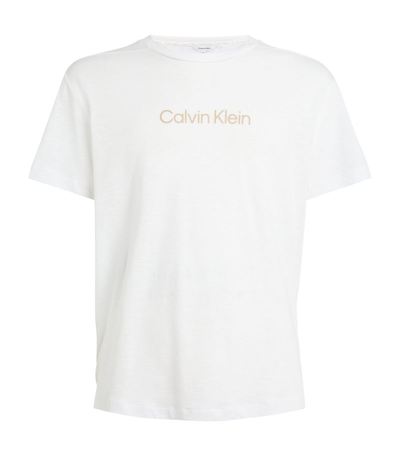 Calvin Klein Linen-mix Logo T-shirt In White