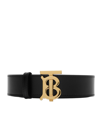 Burberry Leather Reversible Tb Belt In Blacktang