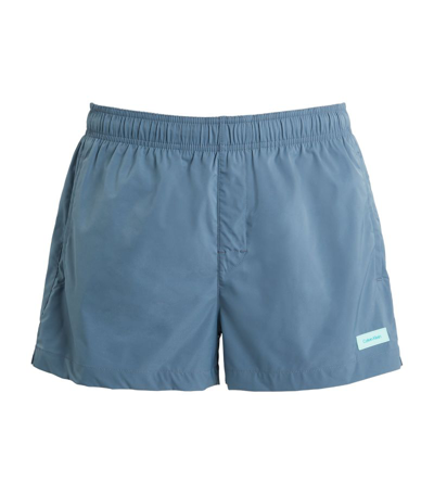 Calvin Klein Logo-patch Swim Shorts In Blue