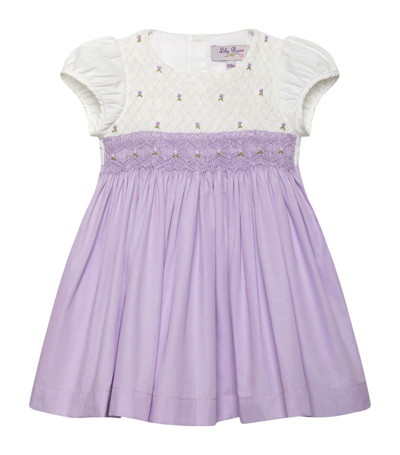 Trotters Cotton Rose Smocked Dress (3-24 Months) In Purple