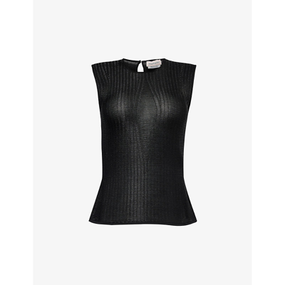 Alexander Mcqueen Womens Black Black Metallic Slim-fit Knitted Top