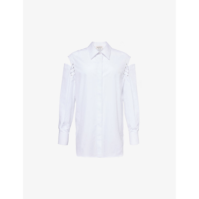 Alexander Mcqueen Womens Opticalwhite Cut-out Long-sleeve Cotton Shirt