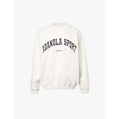 Adanola Womens Light Grey Melange Varsity Brand-embroidered Organic-cotton Sweatshirt