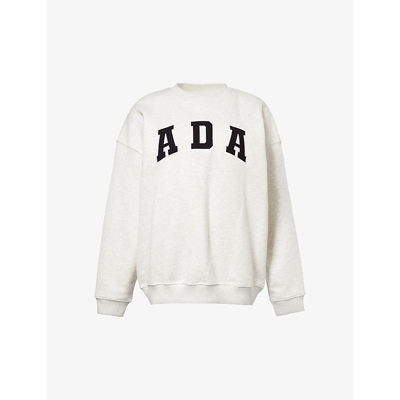 Adanola Womens Light Grey Melange Logo-embroidered Oversized Organic-cotton Sweatshirt
