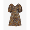 Weekend Max Mara Womens Ochre Curvone Graphic-print Stretch-cotton Mini Dress In Ochre
