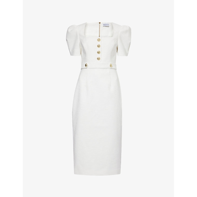 Rebecca Vallance Womens Ivory Clarisse Branded-hardware Cotton-blend Midi Dress