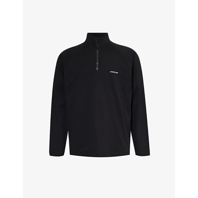 Stone Island Mens Black Garment-dyed Half-zip Cotton-jersey Sweatshirt