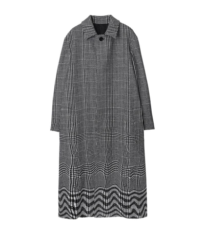 Burberry Long Warped Houndstooth Silk Blend Car Coat In Black