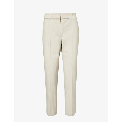 Theory Womens Sand Melange Treeca Regular-fit Mid-rise Stretch-wool Trousers