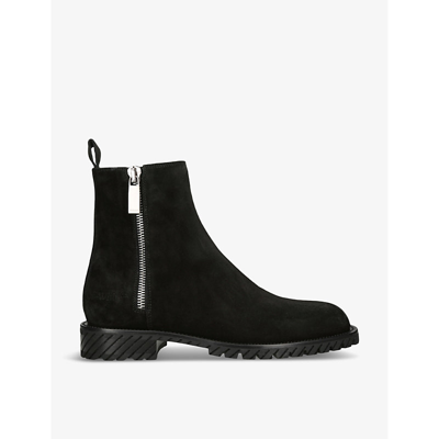 Off-white Round-toe Suede Ankle Boots In Black