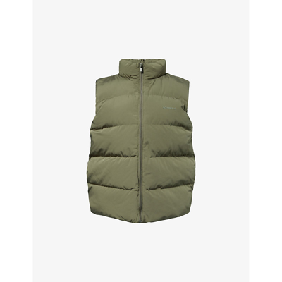 Adanola Womens Green Rubberised-logo Funnel-neck Padded-shell Gilet