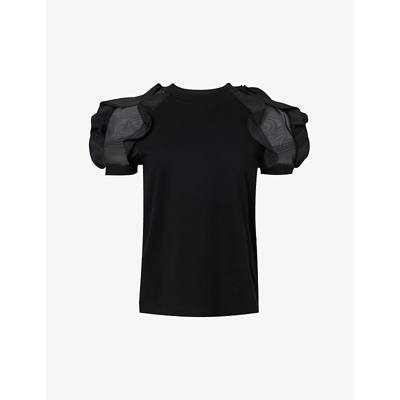Alexander Mcqueen Womens Black Ruffled-trim Round-neck Cotton-jersey T-shirt