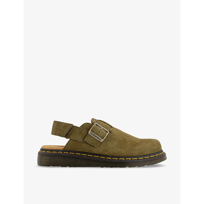 DR. MARTENS' DR. MARTENS WOMEN'S MUTED OLIVE JORGE II FLAT SUEDE LEATHER MULES