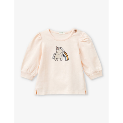 Benetton Babies'  Yellow Glitter-branded Long-sleeved Organic-cotton T-shirt 18 Months - 6 Years