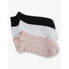 REISS REISS WOMEN'S BLACK/BLUSH CALLIE PACK-OF-THREE STRETCH-COTTON TRAINER SOCKS