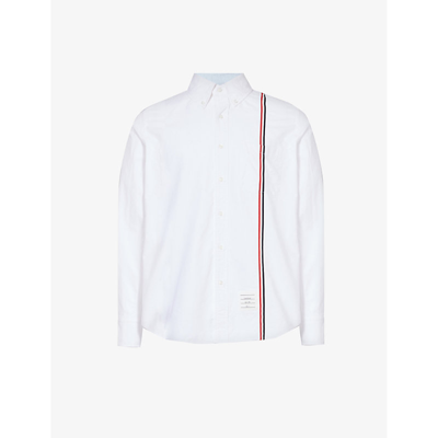 Thom Browne Mens White Striped Brand-patch Regular-fit Cotton Shirt