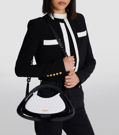 Balmain Medium Quilted Shoulder Bag In Blanc/noir