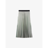 Reiss Saige Stripe-pattern Pleated Woven Midi Skirt In Green/cream
