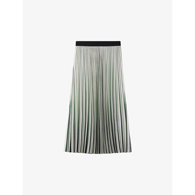 Reiss Saige Stripe-pattern Pleated Woven Midi Skirt In Green/cream