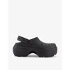 CROCS CROCS WOMENS BLACK STOMP LOGO-EMBELLISHED RUBBER CLOGS