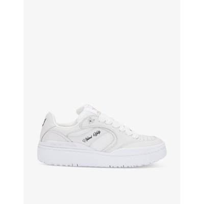 NAKED WOLFE NAKED WOLFE WOMEN'S WHITE AMBITION BRAND-PATCH LOW-TOP LEATHER TRAINERS