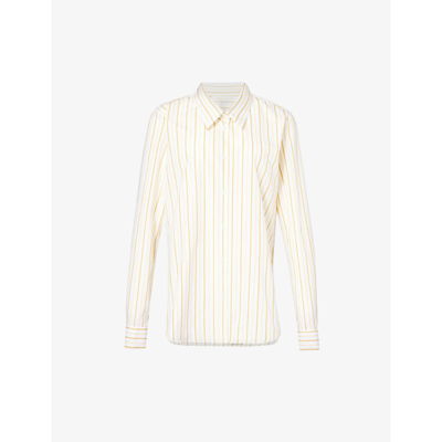 Dries Van Noten Womens Yellow Striped Dropped-shoulder Relaxed-fit Cotton Shirt