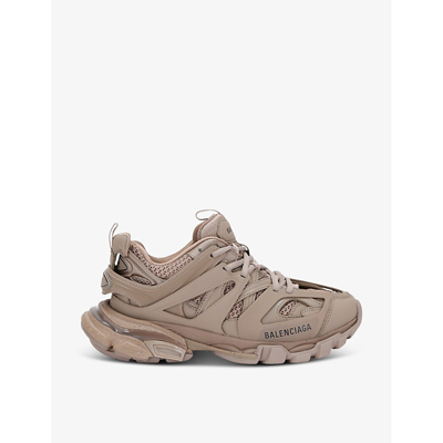 BALENCIAGA WOMENS KHAKI TRACK PANELLED MESH AND FAUX-LEATHER LOW-TOP TRAINERS EUR 35 / 2 UK