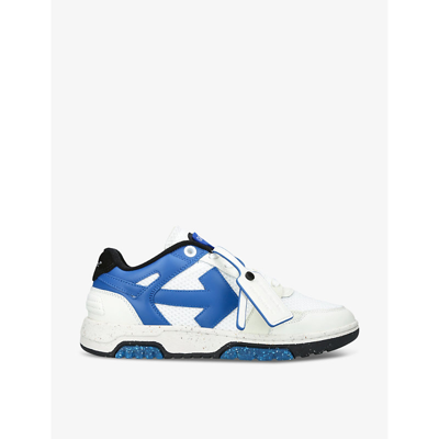 Off-white Slim Out Of Office Arrow-embroidered Leather And Mesh Low-top Trainers In Blue Other