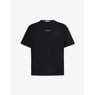 Stone Island Mens Black Compass Graphic-print Cotton-jersey T-shirt