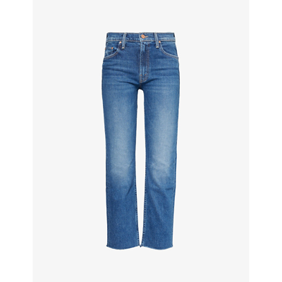Mother Womens Local Charm Rider Straight-leg High-rise Stretch-denim Jeans In Blue