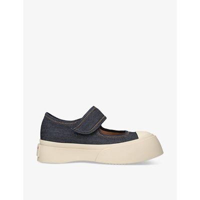 Marni Canvas Mary Jane Flats In Blue