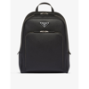 Prada Mens Black Logo-plaque Saffiano-leather Backpack In Black