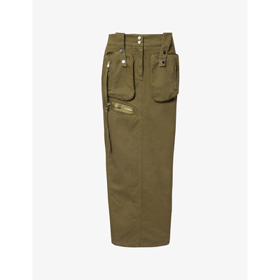 Blumarine Womens Militare Zip-pocket Brand-embroidered Cotton Maxi Dress