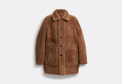 Coach Outlet Reversible Shearling Coat In Biscuit