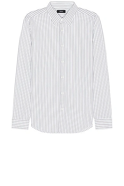 Theory Sylvain And Blaine Stripe Shirt In White & Pestle