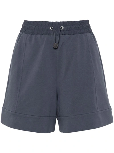 Brunello Cucinelli Elasticated-waist High-rise Shorts In Blue