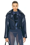 LAPOINTE BONDED FAUX LEATHER BELTED MOTO JACKET