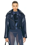 Lapointe Bonded Faux Leather Belted Moto Jacket In Ink