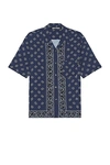 Palm Angels Paisley-print Bowling Shirt In Navy Blue