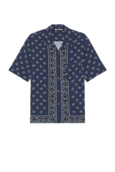 Palm Angels Paisley Bowling Shirt In Navy Blue